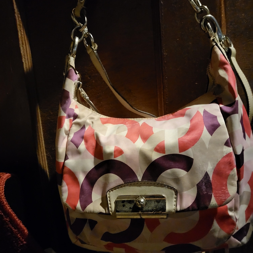 Coach Purple and Pink Patterned Shoulder Bag